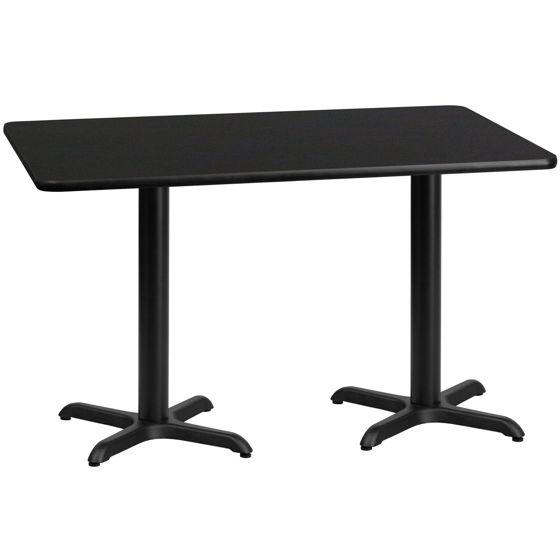 30'' x 60'' Rectangular Black Laminate Table Top with 22'' x 22'' Table Height Bases XU-BLKTB-3060-T2222-GG