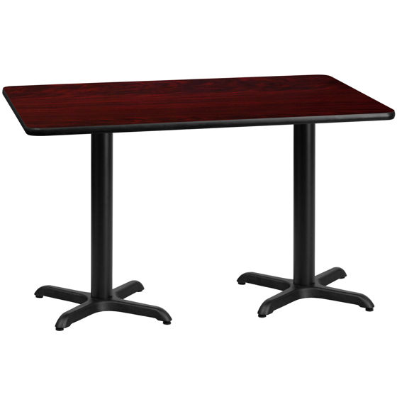 30'' x 60'' Rectangular Mahogany Laminate Table Top with 22'' x 22'' Table Height Bases XU-MAHTB-3060-T2222-GG