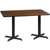 30'' x 60'' Rectangular Walnut Laminate Table Top with 22'' x 22'' Table Height Bases XU-WALTB-3060-T2222-GG