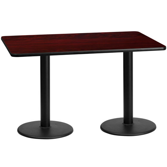 30'' x 60'' Rectangular Mahogany Laminate Table Top with 18'' Round Table Height Bases XU-MAHTB-3060-TR18-GG