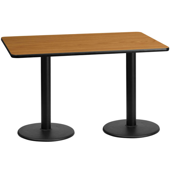 30'' x 60'' Rectangular Natural Laminate Table Top with 18'' Round Table Height Bases XU-NATTB-3060-TR18-GG