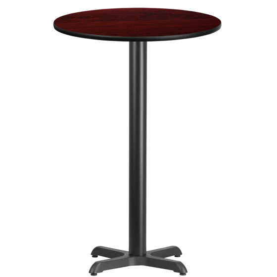 24'' Round Mahogany Laminate Table Top with 22'' x 22'' Bar Height Table Base XU-RD-24-MAHTB-T2222B-GG