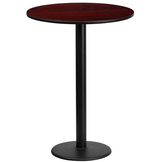 24'' Round Mahogany Laminate Table Top with 18'' Round Bar Height Table Base XU-RD-24-MAHTB-TR18B-GG