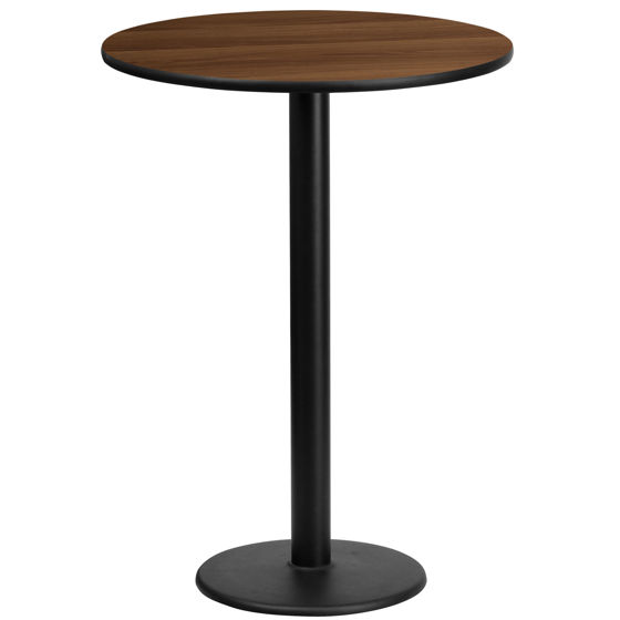 24'' Round Walnut Laminate Table Top with 18'' Round Bar Height Table Base XU-RD-24-WALTB-TR18B-GG