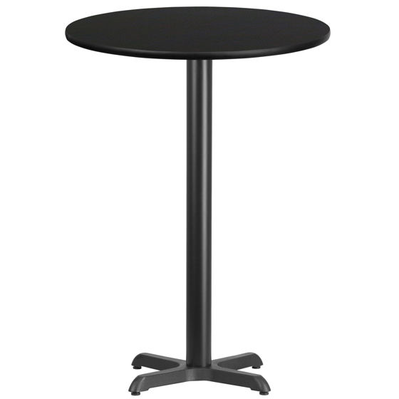 30'' Round Black Laminate Table Top with 22'' x 22'' Bar Height Table Base XU-RD-30-BLKTB-T2222B-GG