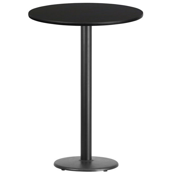 30'' Round Black Laminate Table Top with 18'' Round Bar Height Table Base XU-RD-30-BLKTB-TR18B-GG