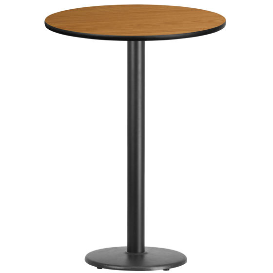 30'' Round Natural Laminate Table Top with 18'' Round Bar Height Table Base XU-RD-30-NATTB-TR18B-GG 