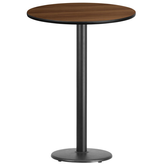 30'' Round Walnut Laminate Table Top with 18'' Round Bar Height Table Base XU-RD-30-WALTB-TR18B-GG