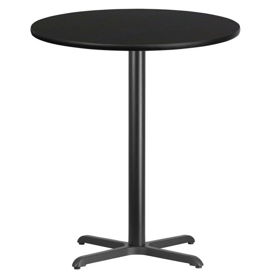 36'' Round Black Laminate Table Top with 30'' x 30'' Bar Height Table Base XU-RD-36-BLKTB-T3030B-GG