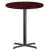 36'' Round Mahogany Laminate Table Top with 30'' x 30'' Bar Height Table Base XU-RD-36-MAHTB-T3030B-GG