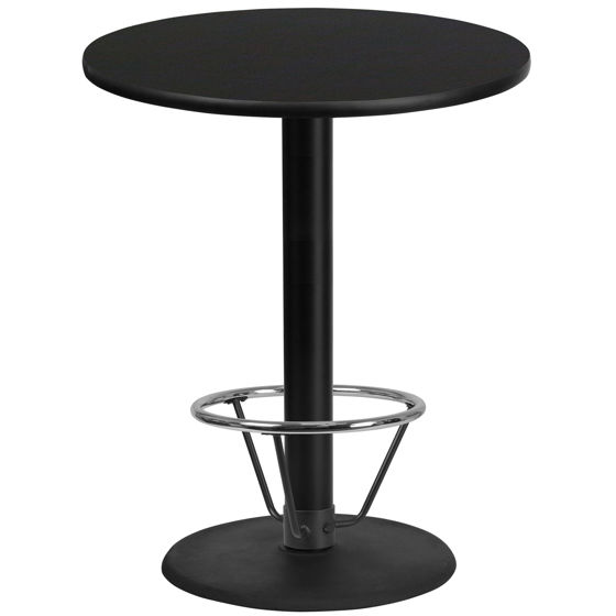 36'' Round Black Laminate Table Top with 24'' Round Bar Height Table Base and Foot Ring XU-RD-36-BLKTB-TR24B-4CFR-GG
