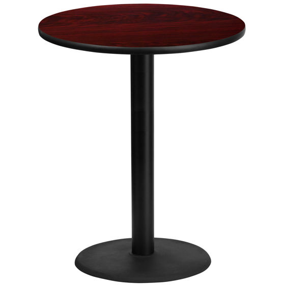 36'' Round Mahogany Laminate Table Top with 24'' Round Bar Height Table Base XU-RD-36-MAHTB-TR24B-GG