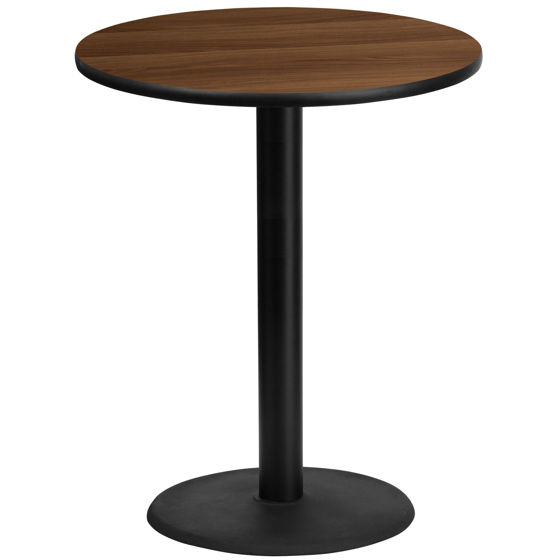 36'' Round Walnut Laminate Table Top with 24'' Round Bar Height Table Base XU-RD-36-WALTB-TR24B-GG