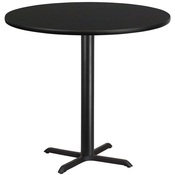 42'' Round Black Laminate Table Top with 33'' x 33'' Bar Height Table Base XU-RD-42-BLKTB-T3333B-GG