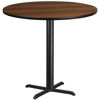 42'' Round Walnut Laminate Table Top with 33'' x 33'' Bar Height Table Base XU-RD-42-WALTB-T3333B-GG