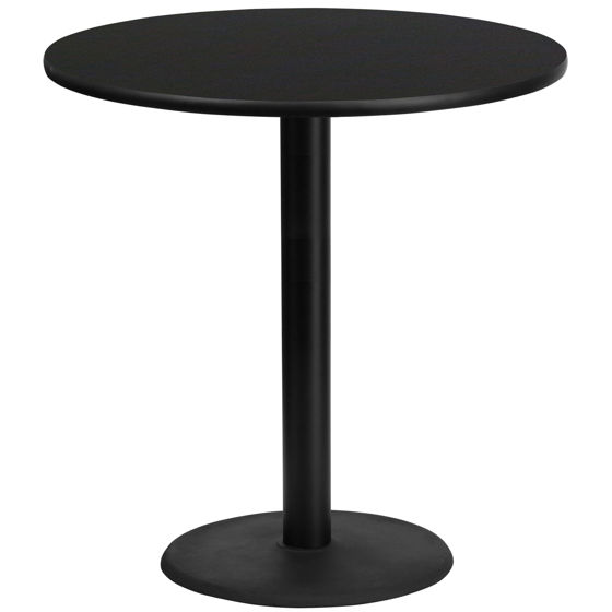 42'' Round Black Laminate Table Top with 24'' Round Bar Height Table Base XU-RD-42-BLKTB-TR24B-GG