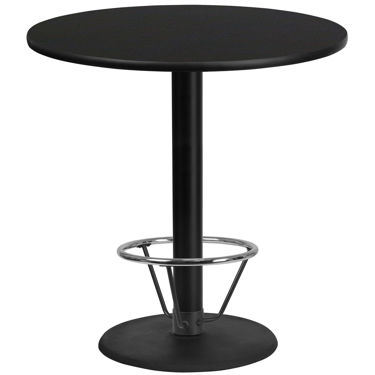 42'' Round Black Laminate Table Top with 24'' Round Bar Height Table Base and Foot Ring XU-RD-42-BLKTB-TR24B-4CFR-GG