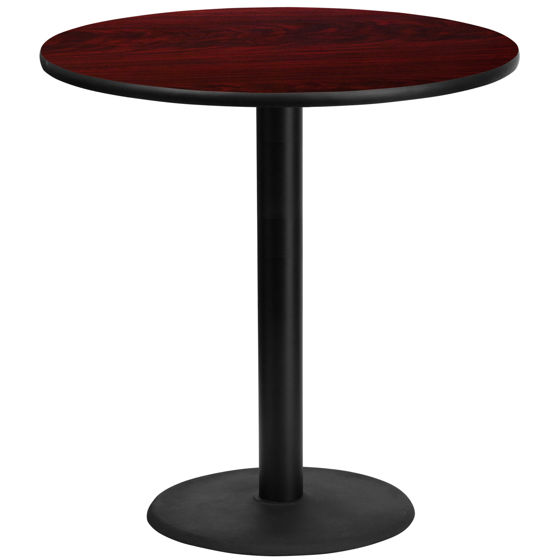 42'' Round Mahogany Laminate Table Top with 24'' Round Bar Height Table Base XU-RD-42-MAHTB-TR24B-GG