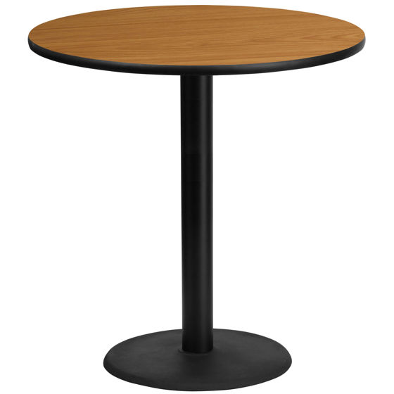 42'' Round Natural Laminate Table Top with 24'' Round Bar Height Table Base XU-RD-42-NATTB-TR24B-GG