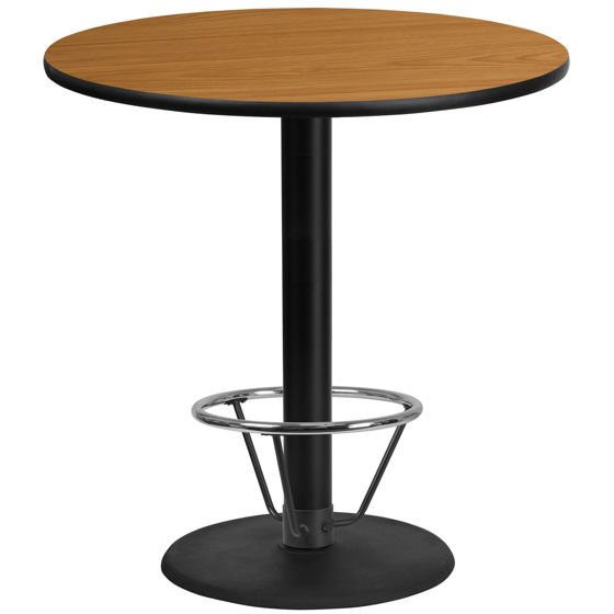 42'' Round Natural Laminate Table Top with 24'' Round Bar Height Table Base and Foot Ring XU-RD-42-NATTB-TR24B-4CFR-GG