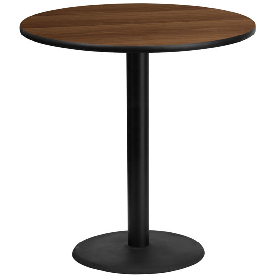 42'' Round Walnut Laminate Table Top with 24'' Round Bar Height Table Base XU-RD-42-WALTB-TR24B-GG