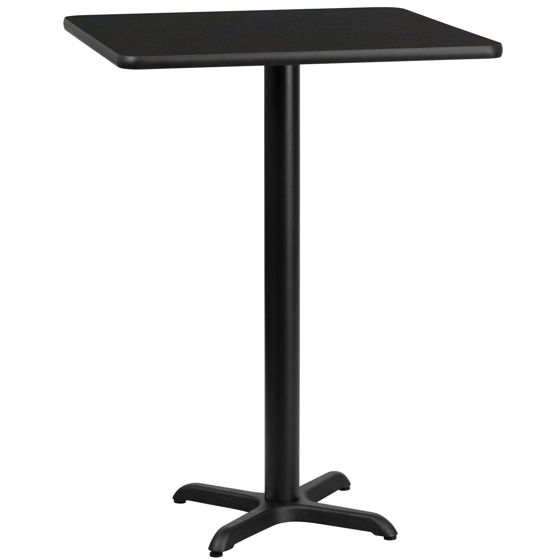 24'' Square Black Laminate Table Top with 22'' x 22'' Bar Height Table Base XU-BLKTB-2424-T2222B-GG