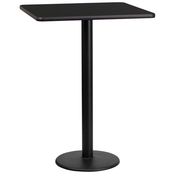 24'' Square Black Laminate Table Top with 18'' Round Bar Height Table Base XU-BLKTB-2424-TR18B-GG