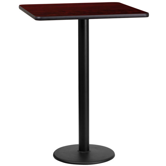 24'' Square Mahogany Laminate Table Top with 18'' Round Bar Height Table Base XU-MAHTB-2424-TR18B-GG