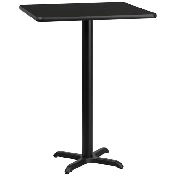 30'' Square Black Laminate Table Top with 22'' x 22'' Bar Height Table Base XU-BLKTB-3030-T2222B-GG