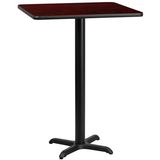  30'' Square Mahogany Laminate Table Top with 22'' x 22'' Bar Height Table Base XU-MAHTB-3030-T2222B-GG