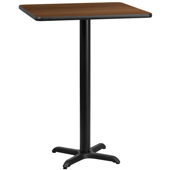 30'' Square Walnut Laminate Table Top with 22'' x 22'' Bar Height Table Base XU-WALTB-3030-T2222B-GG