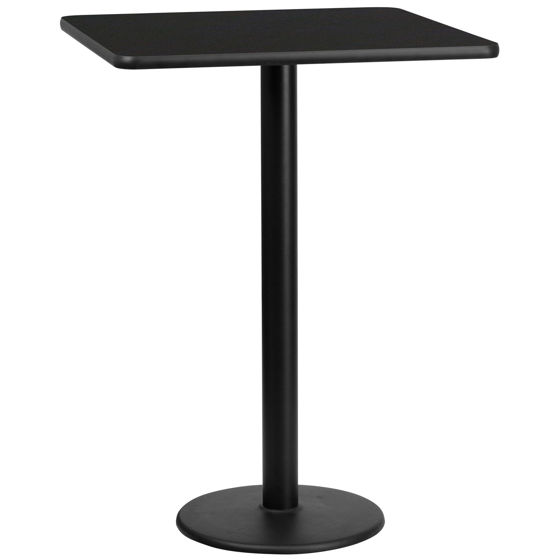 30'' Square Black Laminate Table Top with 18'' Round Bar Height Table Base XU-BLKTB-3030-TR18B-GG