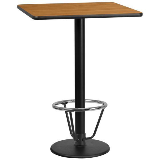 30'' Square Natural Laminate Table Top with 18'' Round Bar Height Table Base and Foot Ring XU-NATTB-3030-TR18B-3CFR-GG