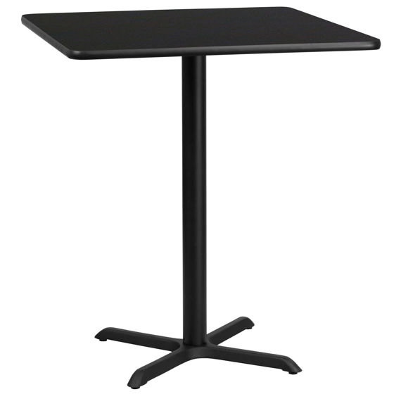 36'' Square Black Laminate Table Top with 30'' x 30'' Bar Height Table Base XU-BLKTB-3636-T3030B-GG