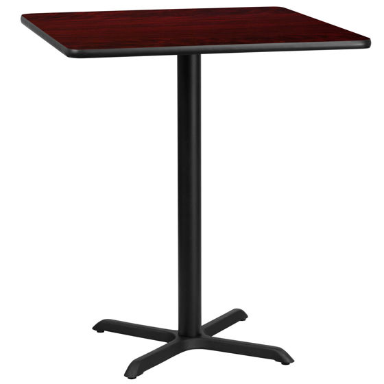 36'' Square Mahogany Laminate Table Top with 30'' x 30'' Bar Height Table Base XU-MAHTB-3636-T3030B-GG