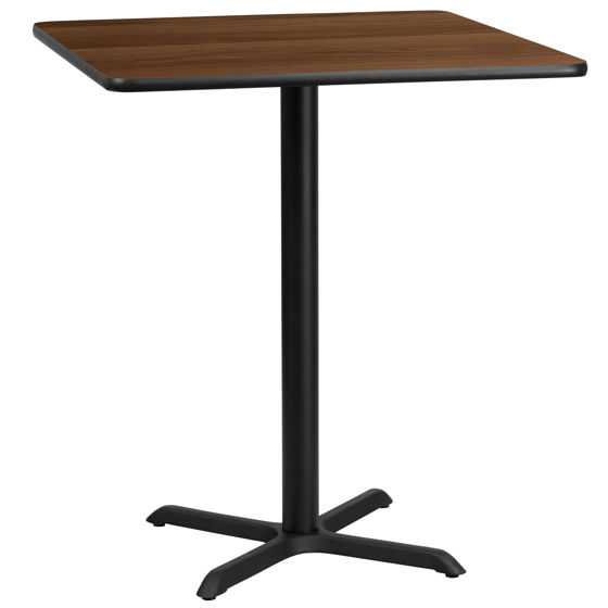 36'' Square Walnut Laminate Table Top with 30'' x 30'' Bar Height Table Base XU-WALTB-3636-T3030B-GG