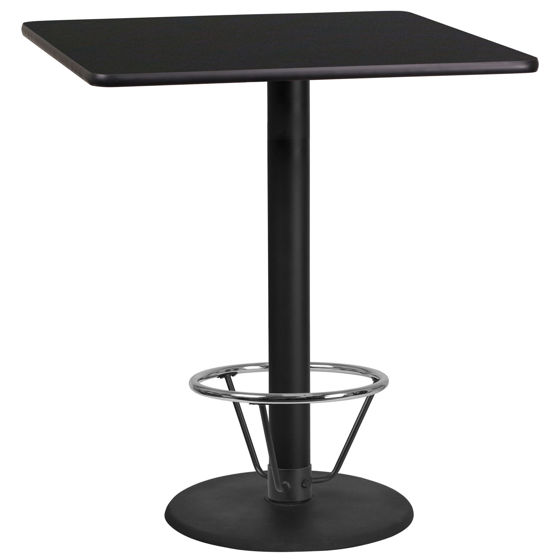 36'' Square Black Laminate Table Top with 24'' Round Bar Height Table Base and Foot Ring XU-BLKTB-3636-TR24B-4CFR-GG