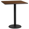 36'' Square Walnut Laminate Table Top with 24'' Round Bar Height Table Base XU-WALTB-3636-TR24B-GG