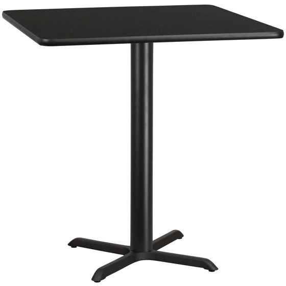 42'' Square Black Laminate Table Top with 33'' x 33'' Bar Height Table Base XU-BLKTB-4242-T3333B-GG