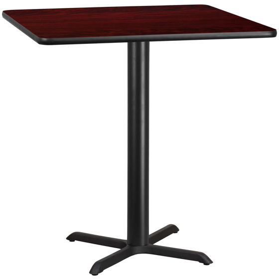 42'' Square Mahogany Laminate Table Top with 33'' x 33'' Bar Height Table Base XU-MAHTB-4242-T3333B-GG