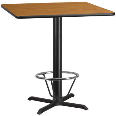 42'' Square Natural Laminate Table Top with 33'' x 33'' Bar Height Table Base and Foot Ring XU-NATTB-4242-T3333B-4CFR-GG