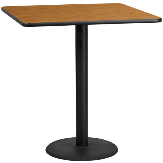 42'' Square Natural Laminate Table Top with 24'' Round Bar Height Table Base XU-NATTB-4242-TR24B-GG
