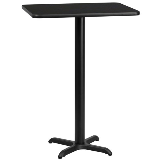 24'' x 30'' Rectangular Black Laminate Table Top with 22'' x 22'' Bar Height Table Base XU-BLKTB-2430-T2222B-GG