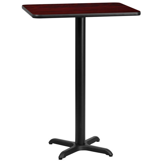 24'' x 30'' Rectangular Mahogany Laminate Table Top with 22'' x 22'' Bar Height Table Base XU-MAHTB-2430-T2222B-GG