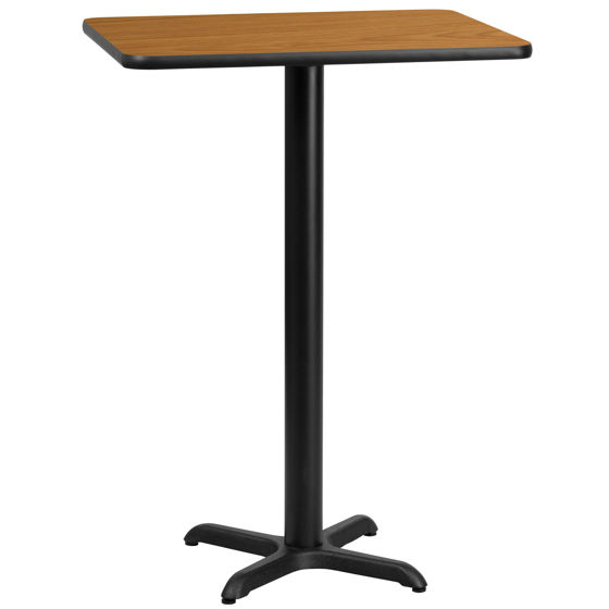 24'' x 30'' Rectangular Natural Laminate Table Top with 22'' x 22'' Bar Height Table Base XU-NATTB-2430-T2222B-GG
