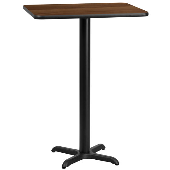 24'' x 30'' Rectangular Walnut Laminate Table Top with 22'' x 22'' Bar Height Table Base XU-WALTB-2430-T2222B-GG