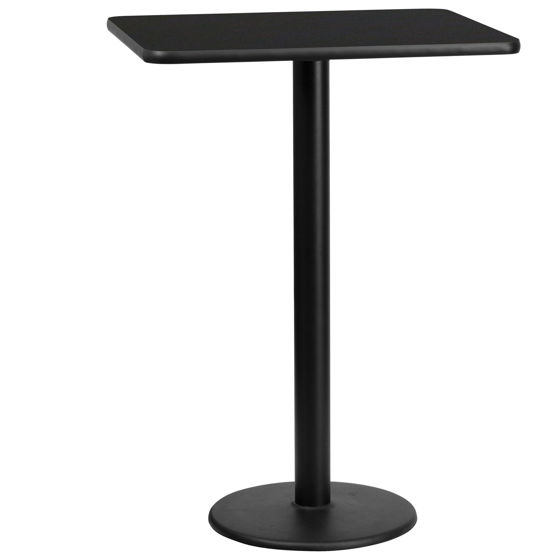 24'' x 30'' Rectangular Black Laminate Table Top with 18'' Round Bar Height Table Base XU-BLKTB-2430-TR18B-GG