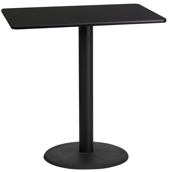 24'' x 42'' Rectangular Black Laminate Table Top with 24'' Round Bar Height Table Base XU-BLKTB-2442-TR24B-GG