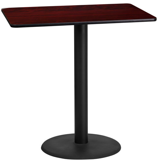 24'' x 42'' Rectangular Mahogany Laminate Table Top with 24'' Round Bar Height Table Base XU-MAHTB-2442-TR24B-GG