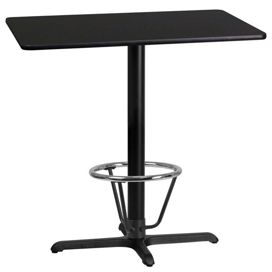 24'' x 42'' Rectangular Black Laminate Table Top with 23.5'' x 29.5'' Bar Height Table Base and Foot Ring XU-BLKTB-2442-T2230B-3CFR-GG